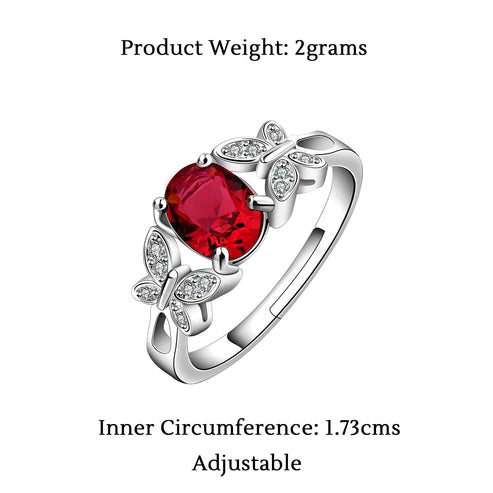 Butterflies-On-Ruby Silver Plated Red Ring for Women and Girls.