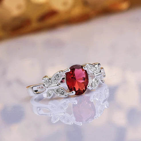 Butterflies-On-Ruby Silver Plated Red Ring for Women and Girls.