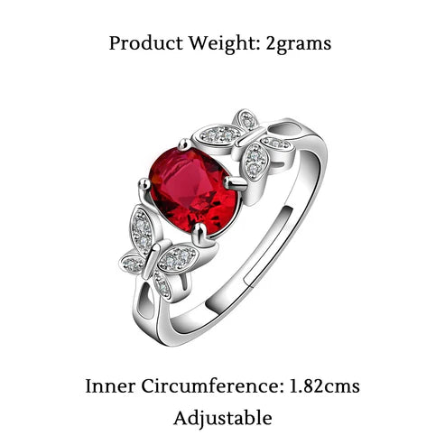 Butterflies-On-Ruby Silver Plated Red Ring for Women and Girls.