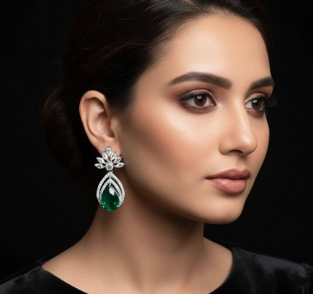 Trending AD American Diamond Flower Stud Earrings – Elegant Cubic Zirconia Floral Design for Women & Girls
