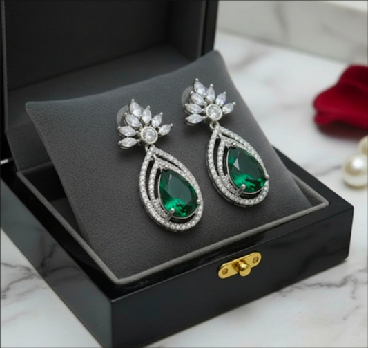 Trending AD American Diamond Flower Stud Earrings – Elegant Cubic Zirconia Floral Design for Women & Girls