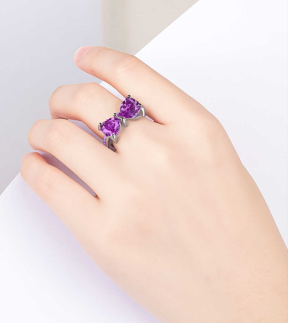 Silver-Plated Cubic Zirconia-Studded Finger Ring (Purple)